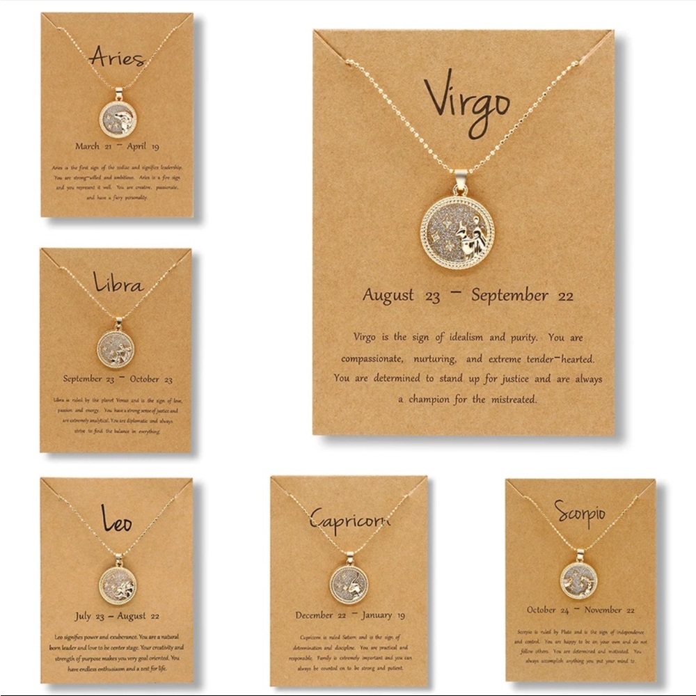 NWT Virgo Constellation Gold Chain Zodiac Sign Round Pendant Necklace - Picture 4 of 6